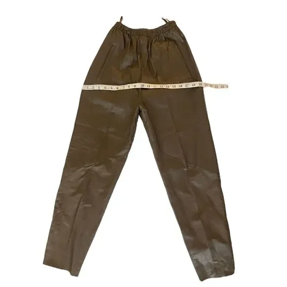 Chocolate Brown Genuine Leather High-Waisted Joggers Size:Small